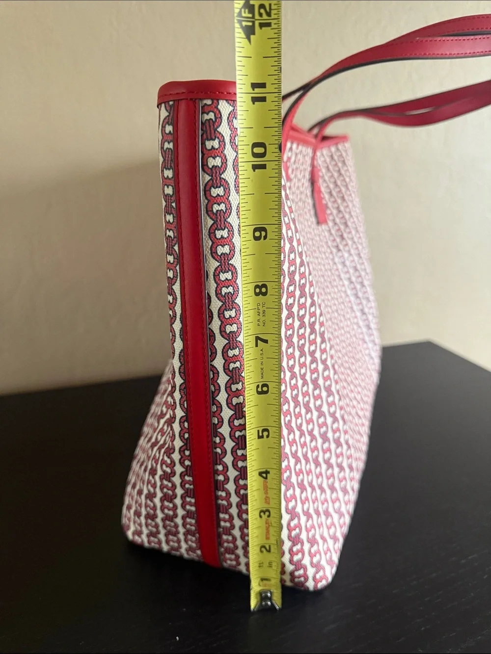 Tory Burch Gemini Link Canvas Tote Bag Red White Striped Like New